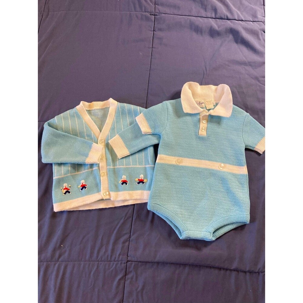 A Little Angel Vintage One Piece with Jacket Blue/White Size 6 Months NWT